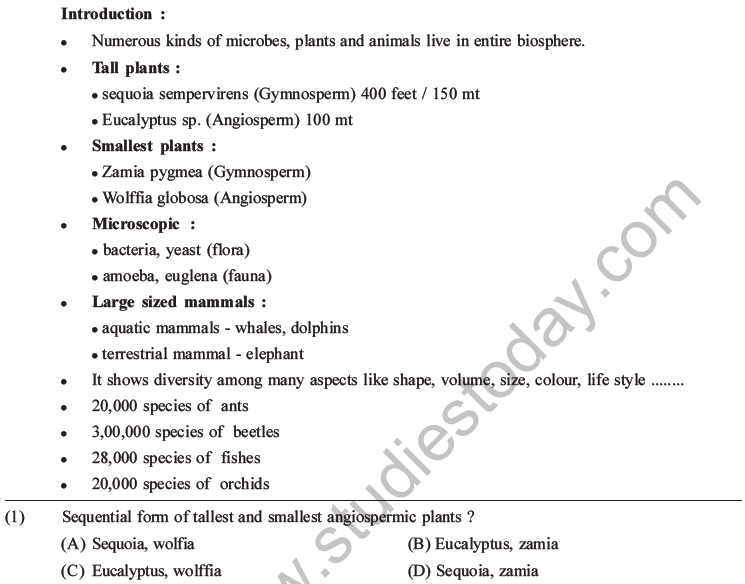 NEET Biology Biodiversity And Its Conservation MCQs Set B, Multiple ...